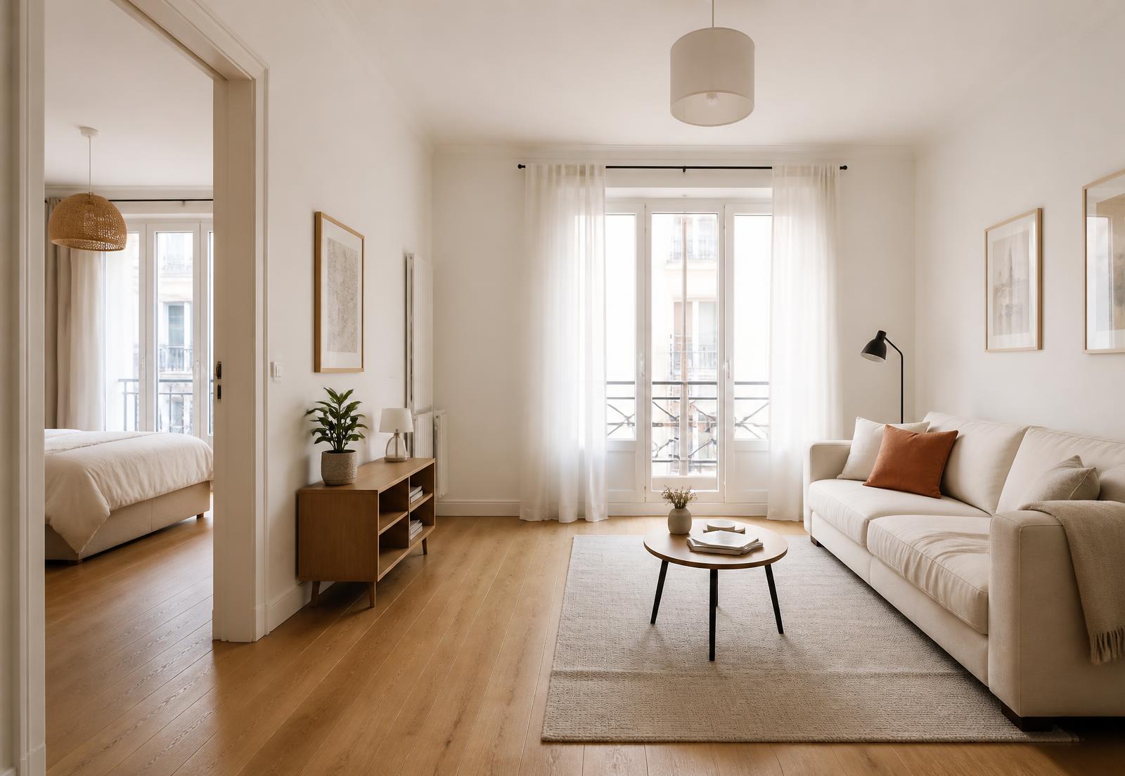 Helle Wohnung mit Eichenparkett und großem Fenster